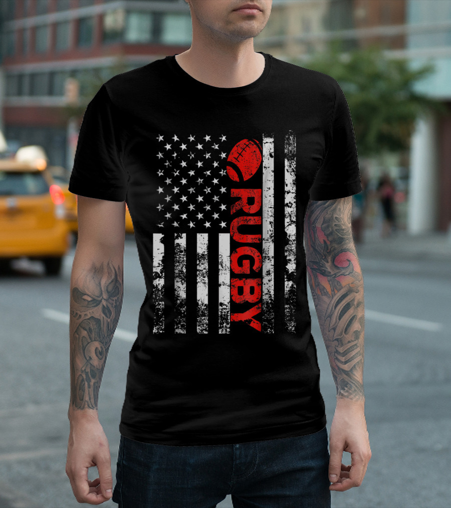 Rugby America Ball Vintage USA Flag T-Shirt