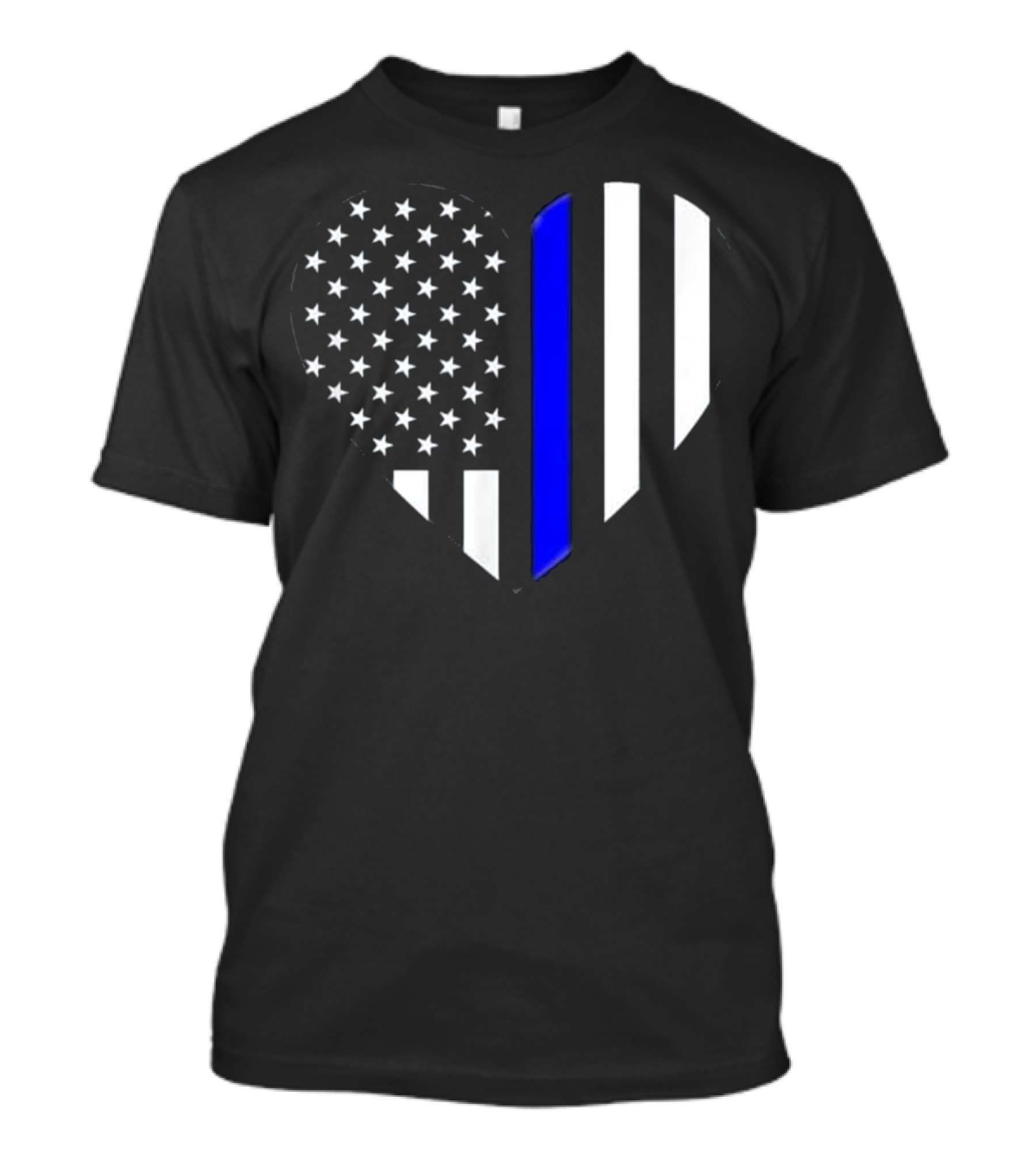 Thin Blue Line American Flag Heart Love Our Police Officer T-Shirt