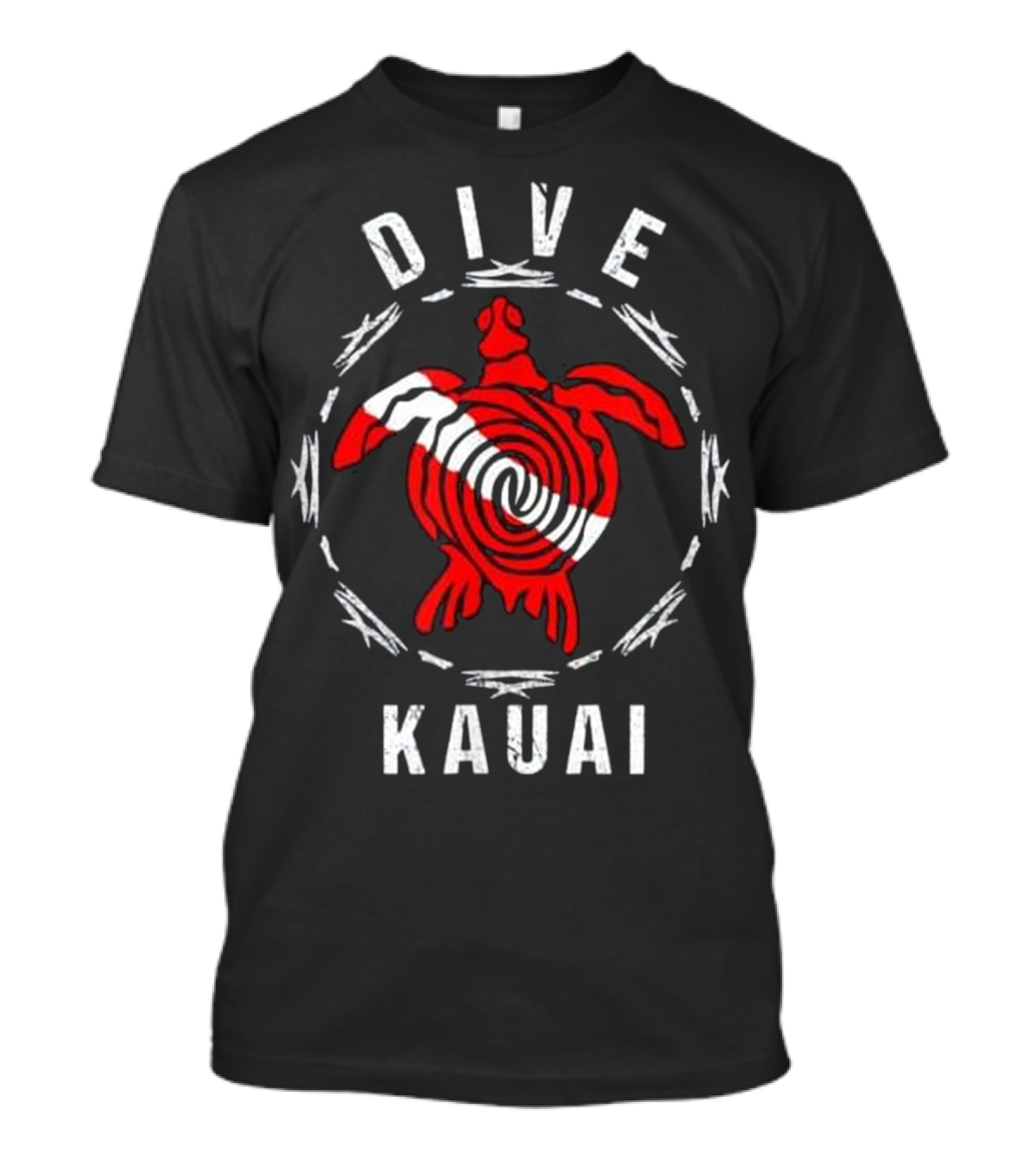 Dive Kauai Vintage Tribal Turtle Red With Bold Swirl T-Shirt