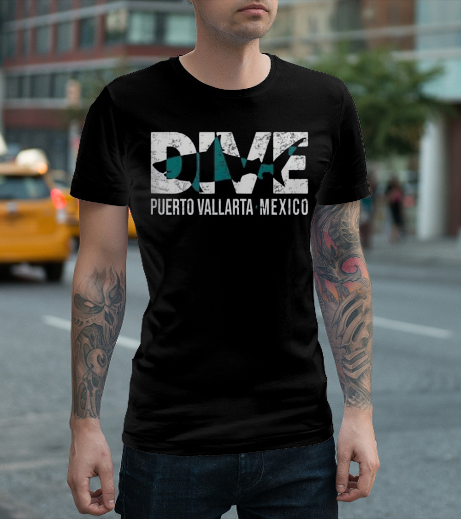 DIVE Puerto Vallarta Mexico SCUBA Diving Shark Silhouette Adventure T-Shirt