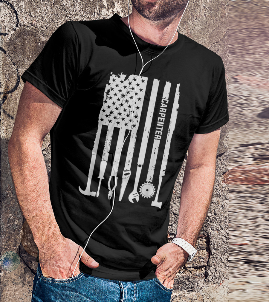 American Flag Tool Design Carpenter Woodworking 4th Of July T-Shirt