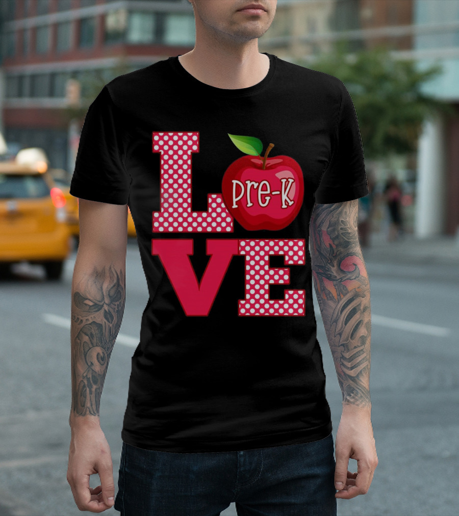 Love Pre K Teacher Polka Dot Apple T-Shirt