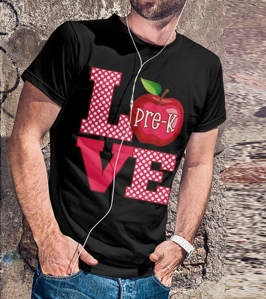 Love Pre K Teacher Polka Dot Apple T-Shirt