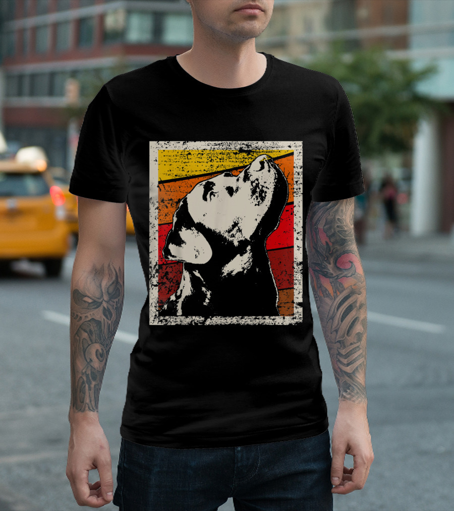 Retro Labrador Retriever Dad Graphic With Sunset Colors T-Shirt