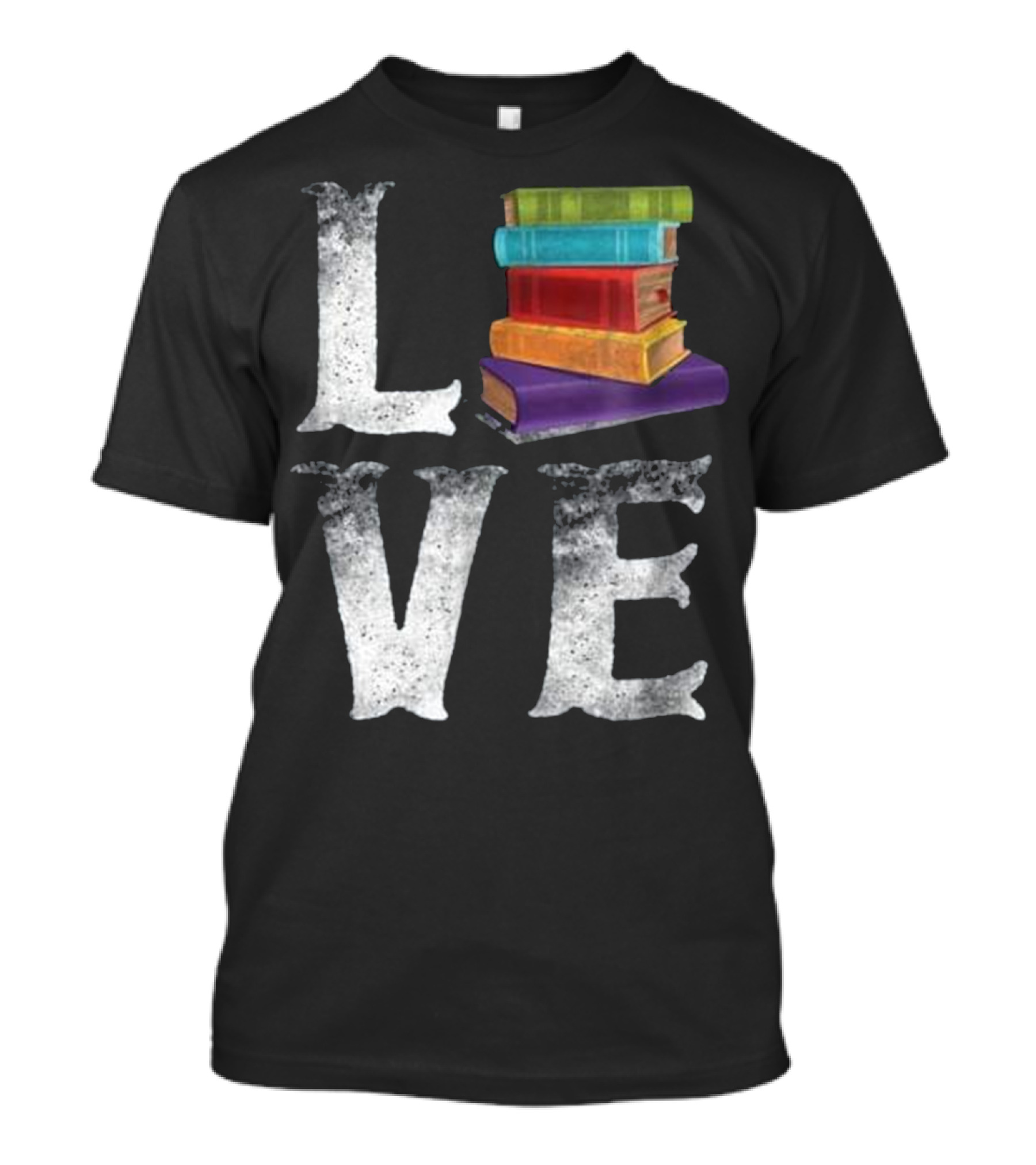 Love For Reading With A Stack Of Colorful Books Replacing The Letter O T-Shirt
