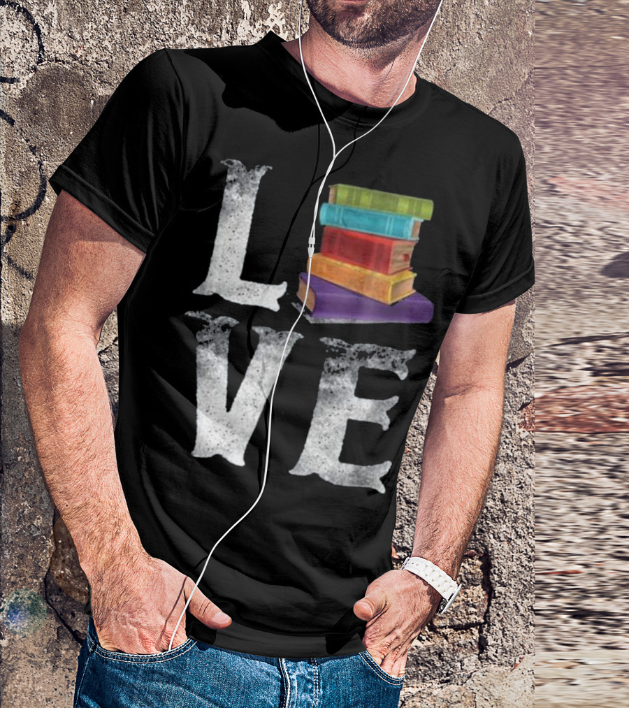 Love For Reading With A Stack Of Colorful Books Replacing The Letter O T-Shirt