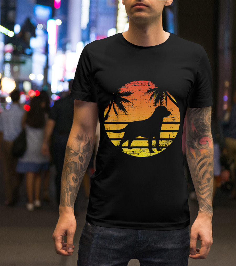 Vintage Labrador Retriever Sunset Silhouette With Palm Trees T-Shirt
