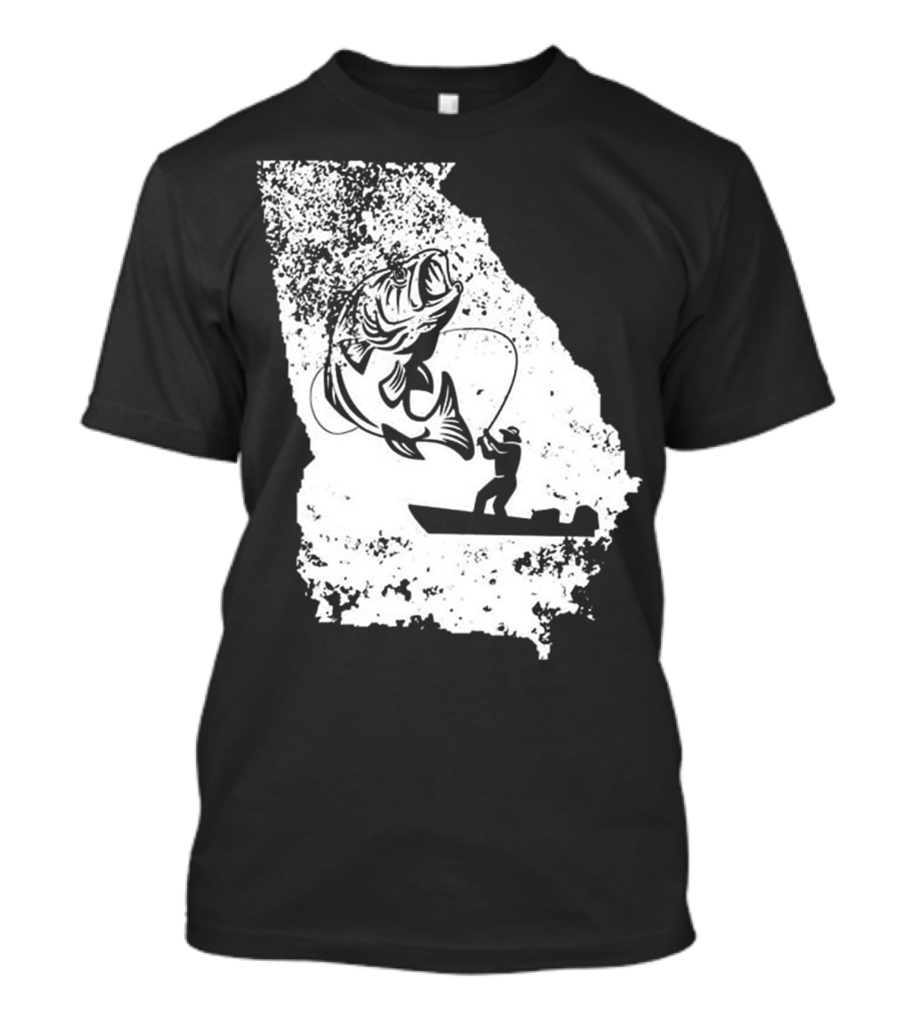Georgia Fishing Love State Silhouette With Angler And Bass T-Shirt