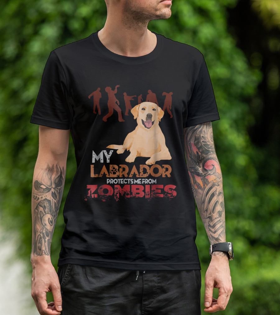 My Labrador Protects Me From Zombies Labrador Dog Zombie T-Shirt