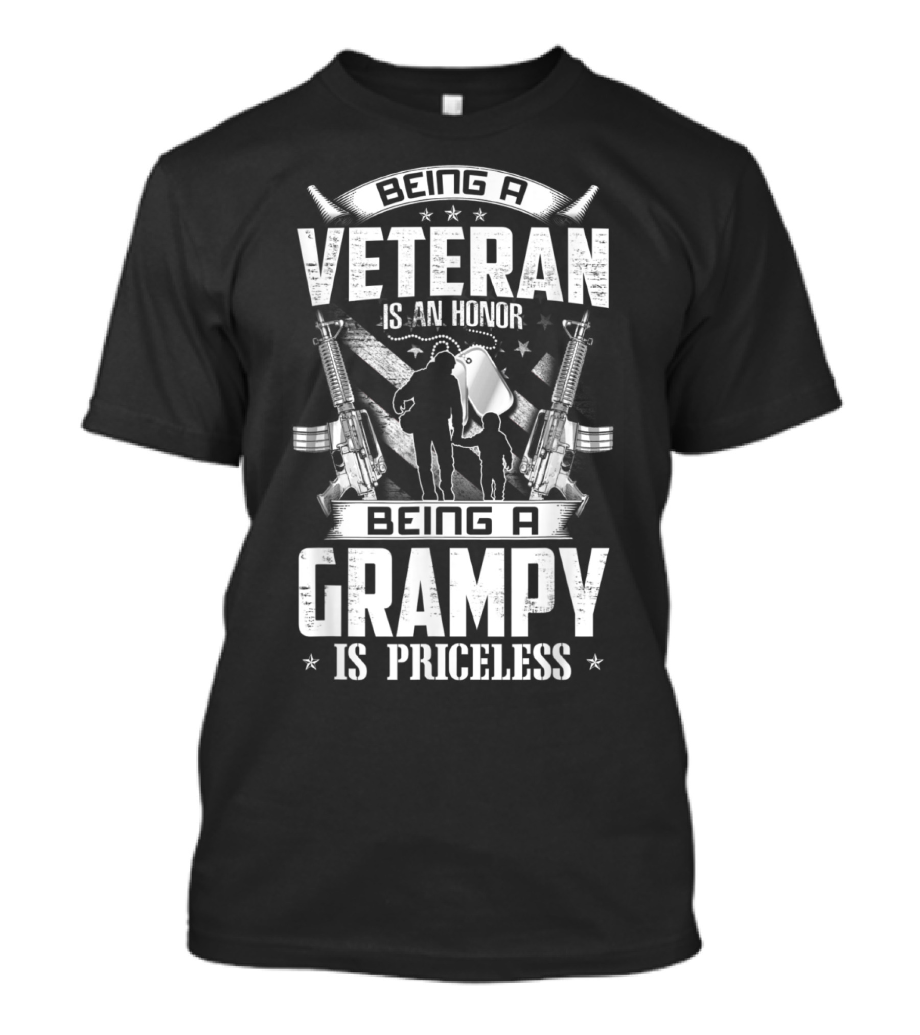 Being A Veteran Is An Honor Being A Grampy Is Priceless With Dog Tags And Rifles T-Shirt