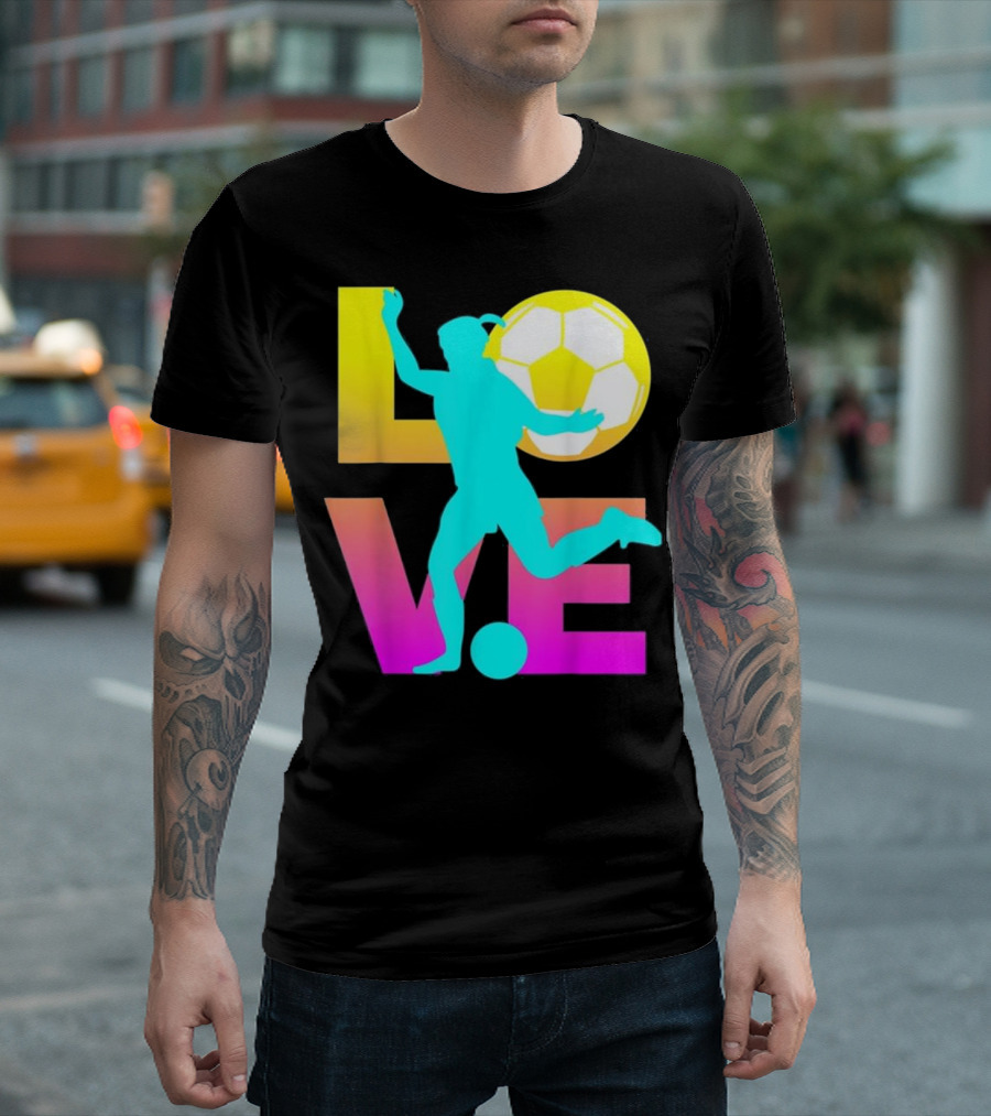 LOVE Soccer Ball Silhouette with Vibrant Gradient Lettering T-Shirt