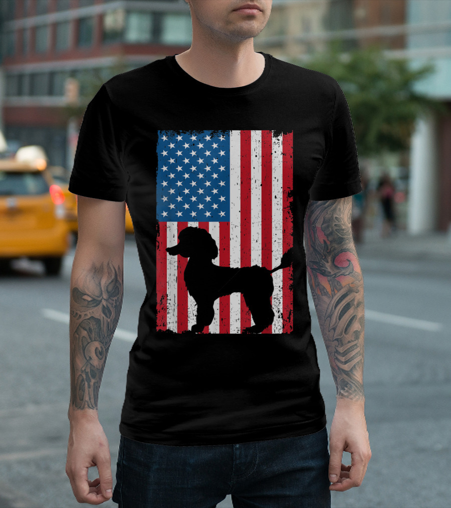 Poodle Silhouette American Flag Patriotic USA T-Shirt