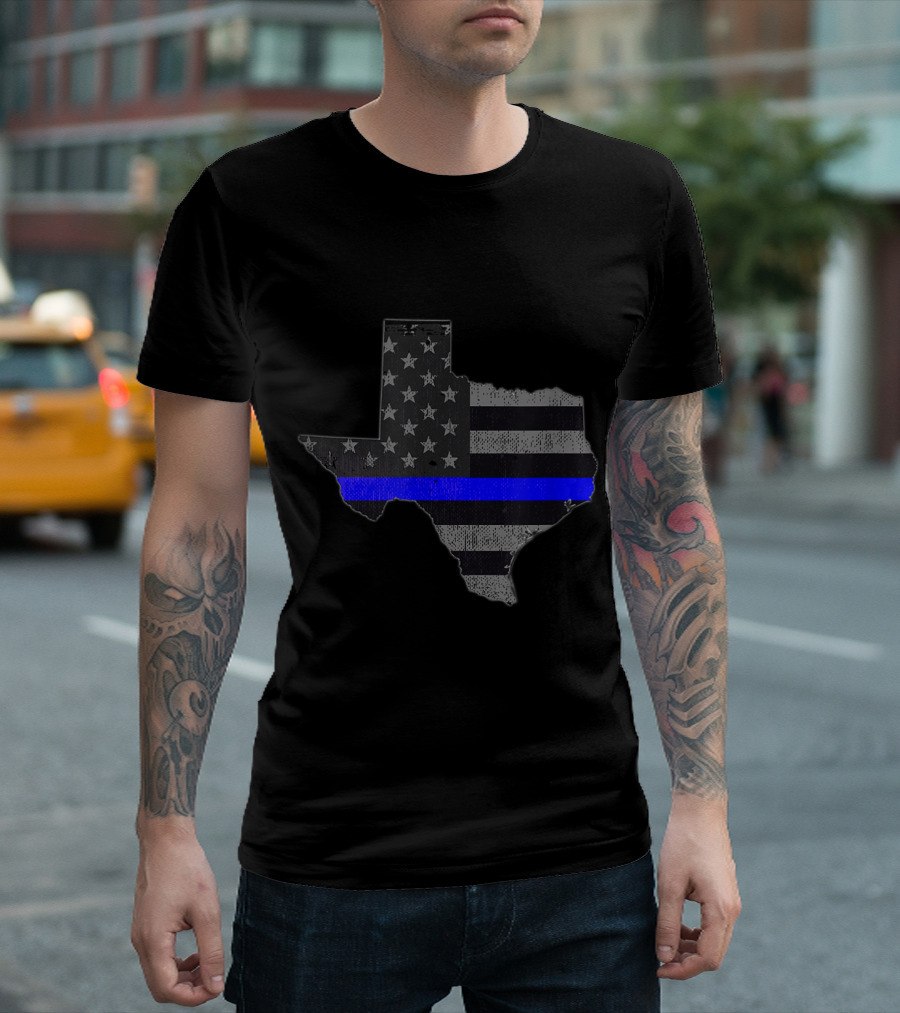 Texas Thin Blue Line American Flag Police Support T-Shirt