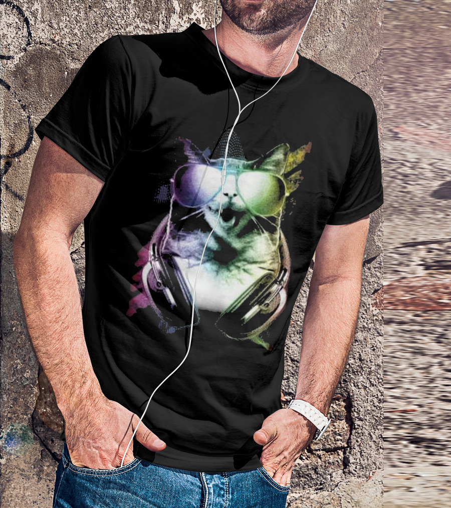DJ Music Rave Cat With Headphones And Sunglasses T-Shirt