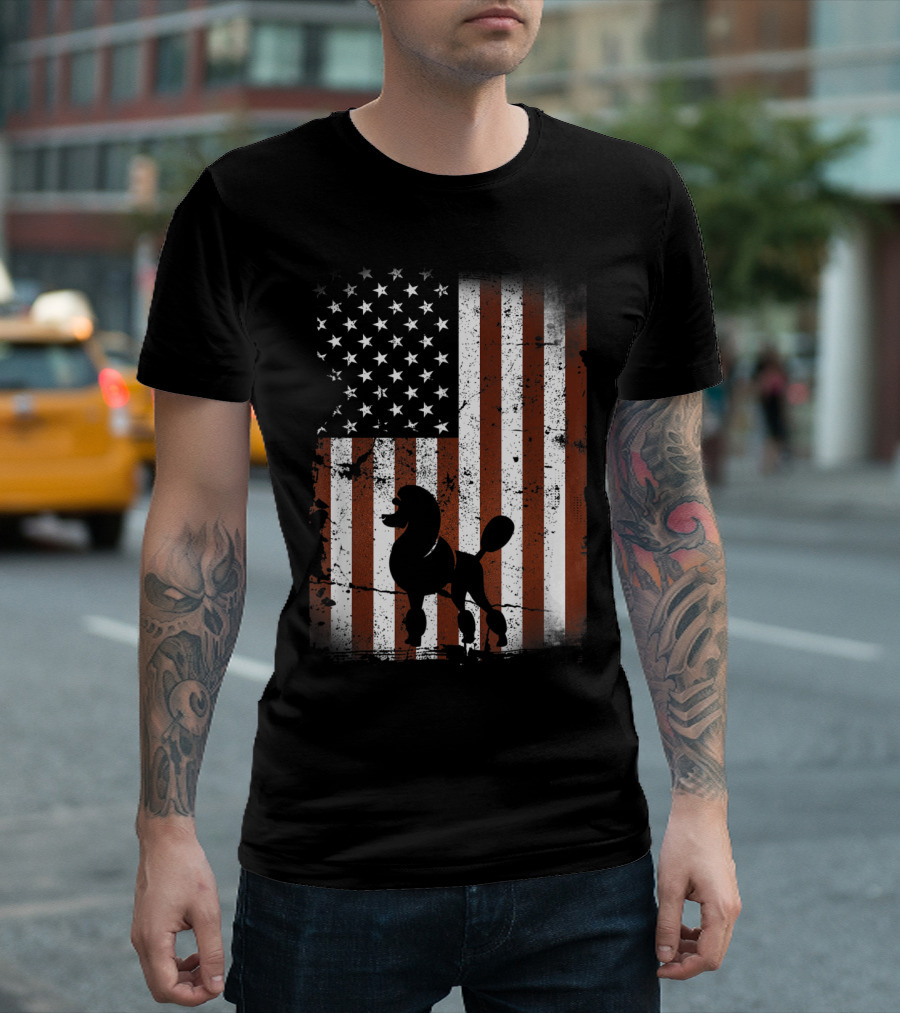 Poodle Silhouette American Flag 4th of July Dog T-Shirt