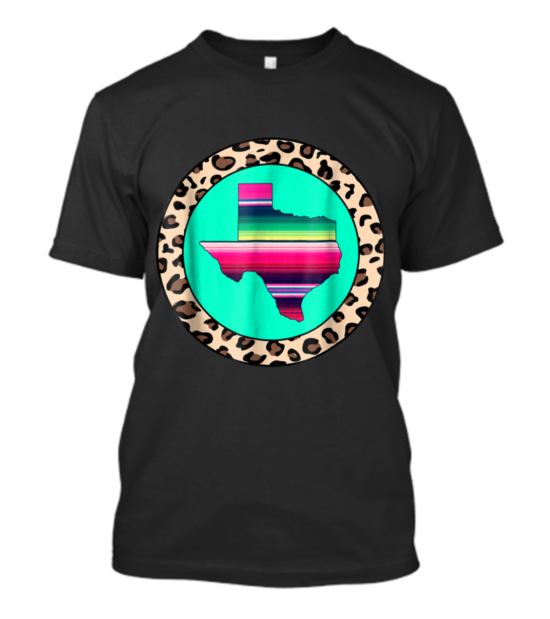 Texas State Serape Stripe Leopard Pattern Circle T-Shirt