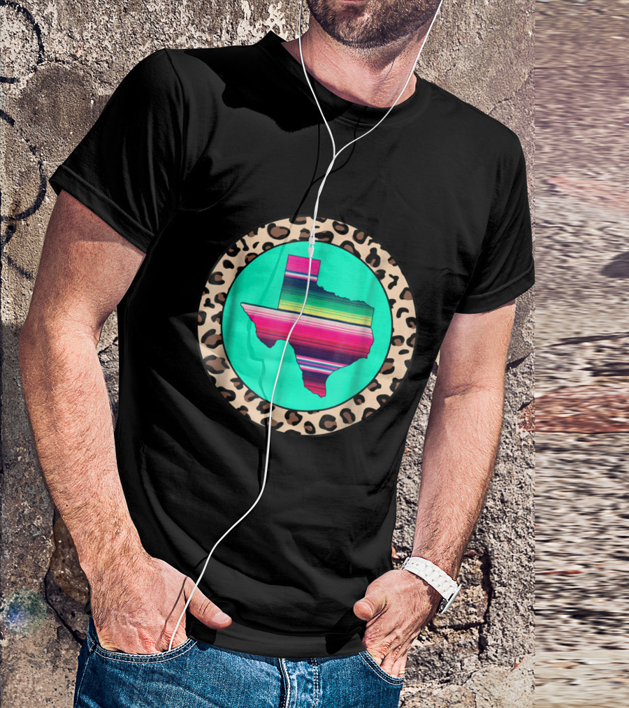 Texas State Serape Stripe Leopard Pattern Circle T-Shirt