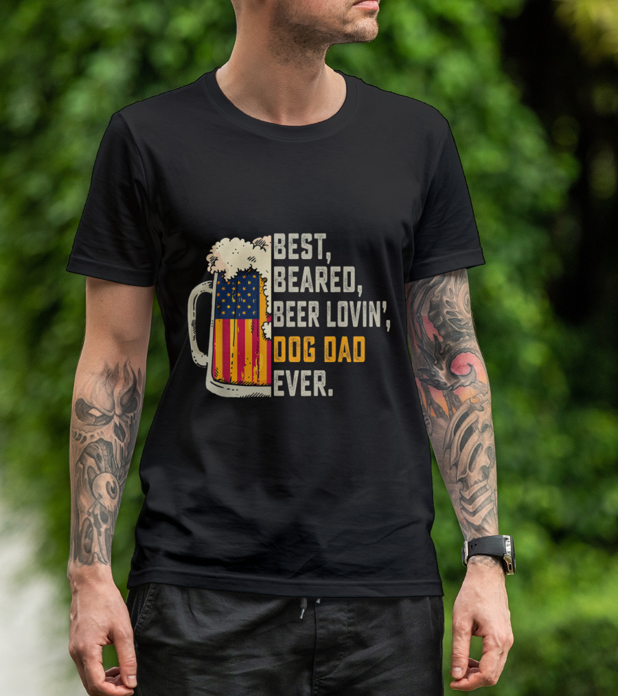 Best Bearded Beer Lovin Dog Dad Ever American Flag Beer Mug T-Shirt
