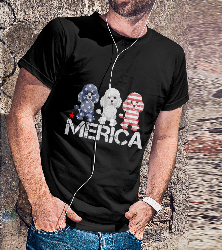 Merica Star-Spangled Poodle Trio USA Flag T-Shirt
