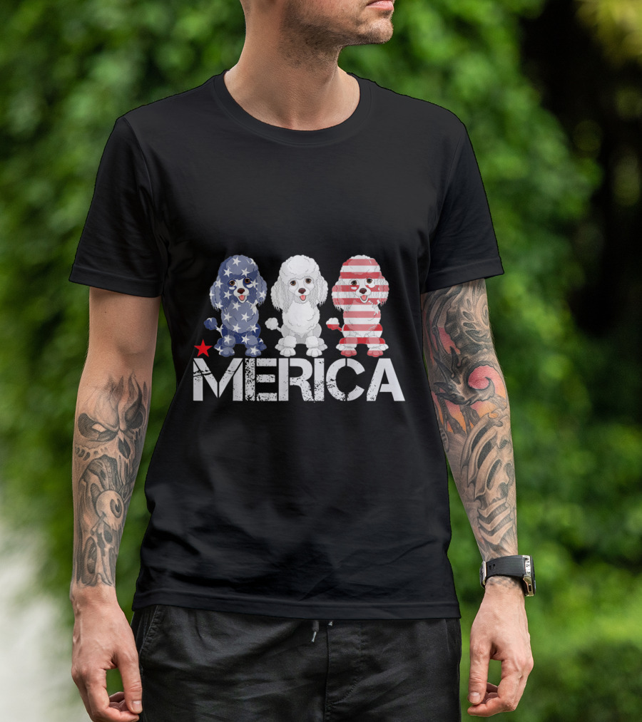 Merica Star-Spangled Poodle Trio USA Flag T-Shirt