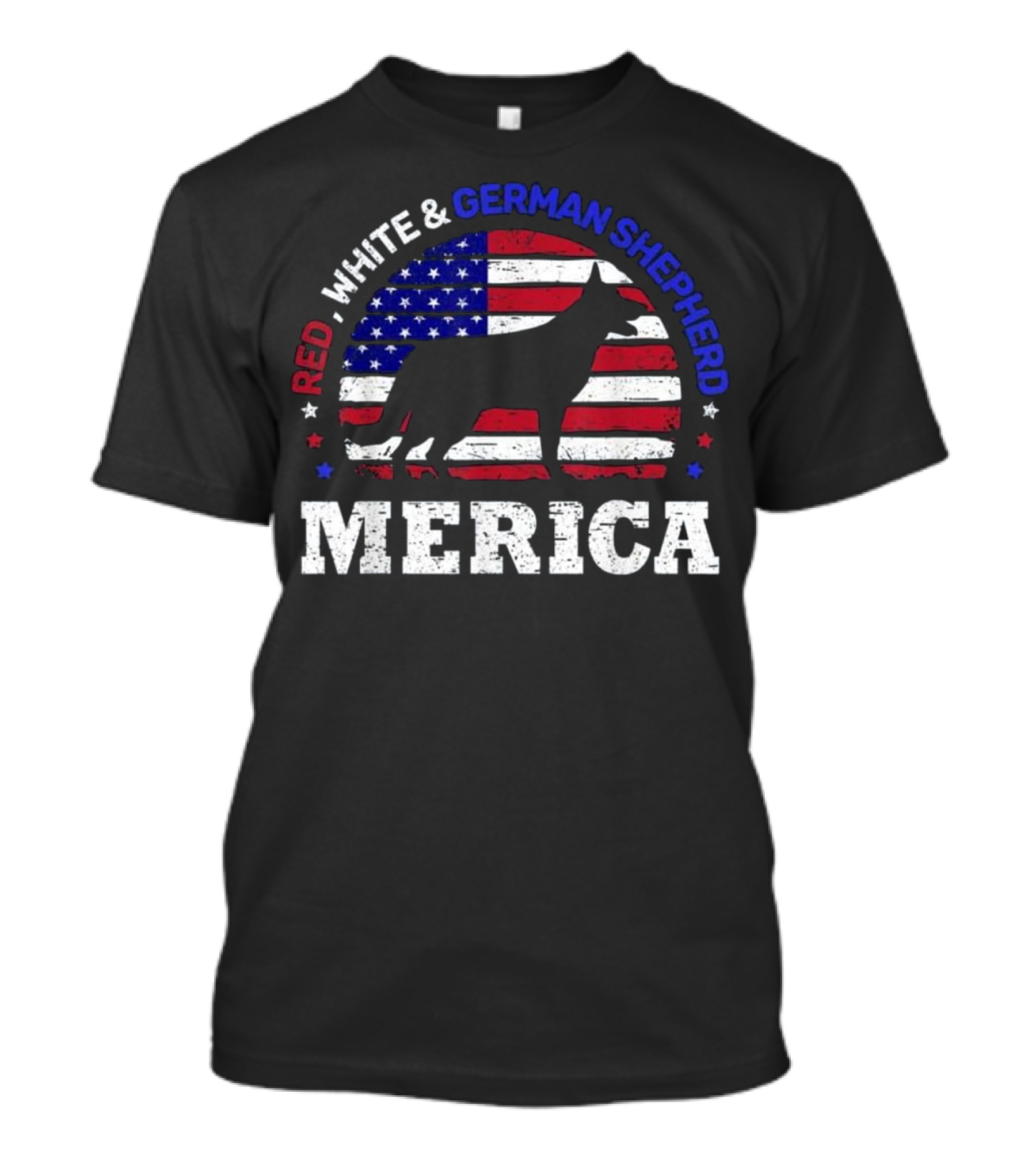 Red White And German Shepherd Merica 4th Of July American USA T-Shirt