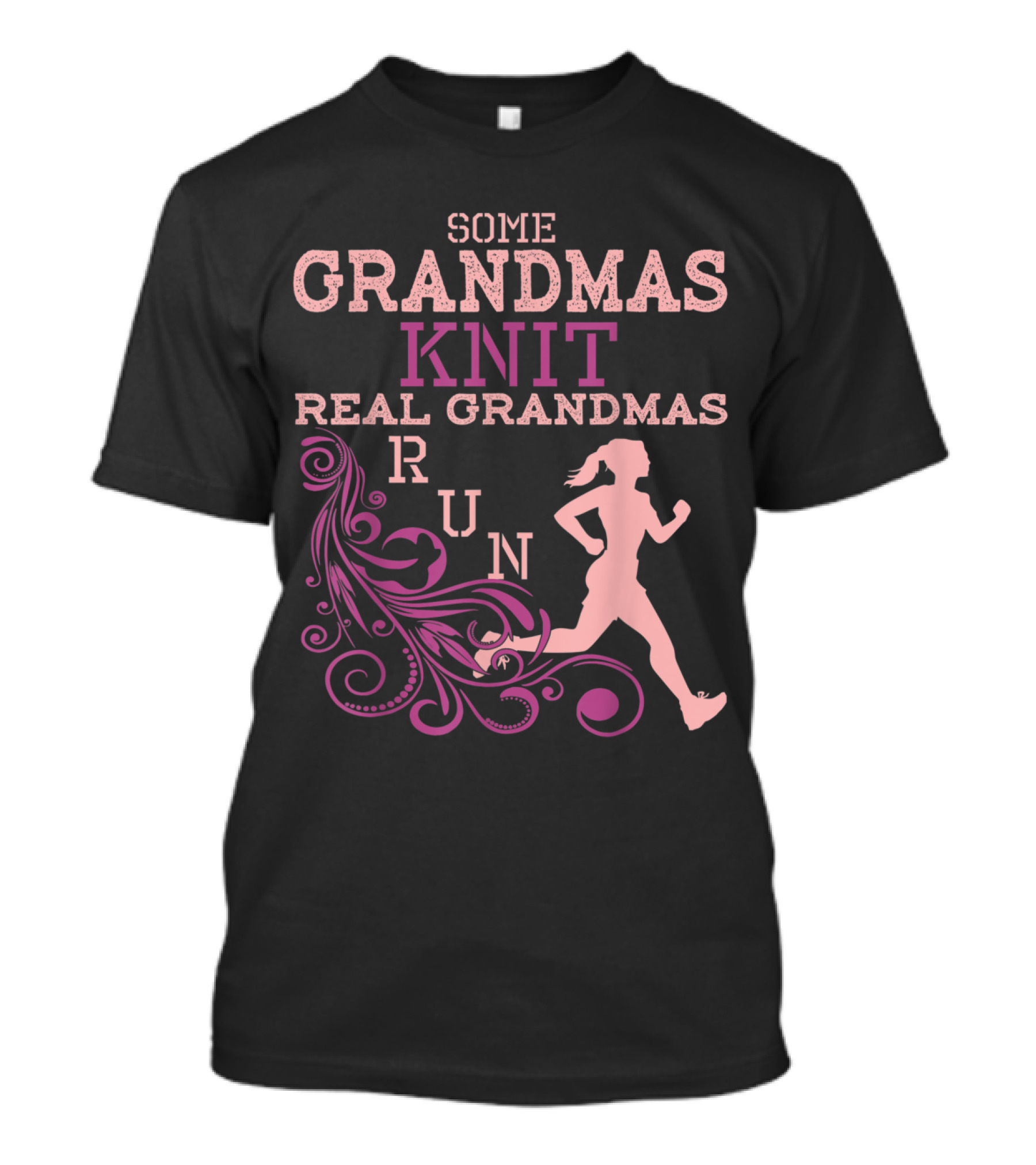 Some Grandmas Knit Real Grandmas Run Silhouette With Floral Swirls T-Shirt