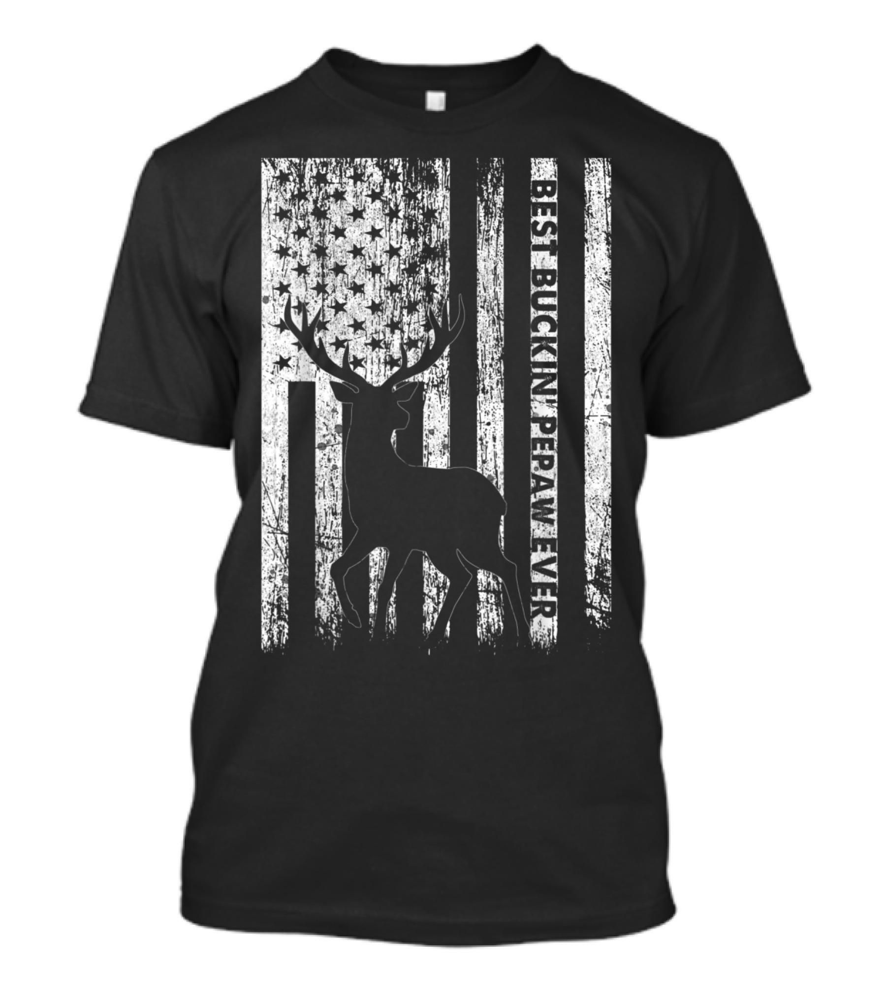 Best Bucking Pepaw Ever Deer Silhouette With Distressed American Flag Background T-Shirt