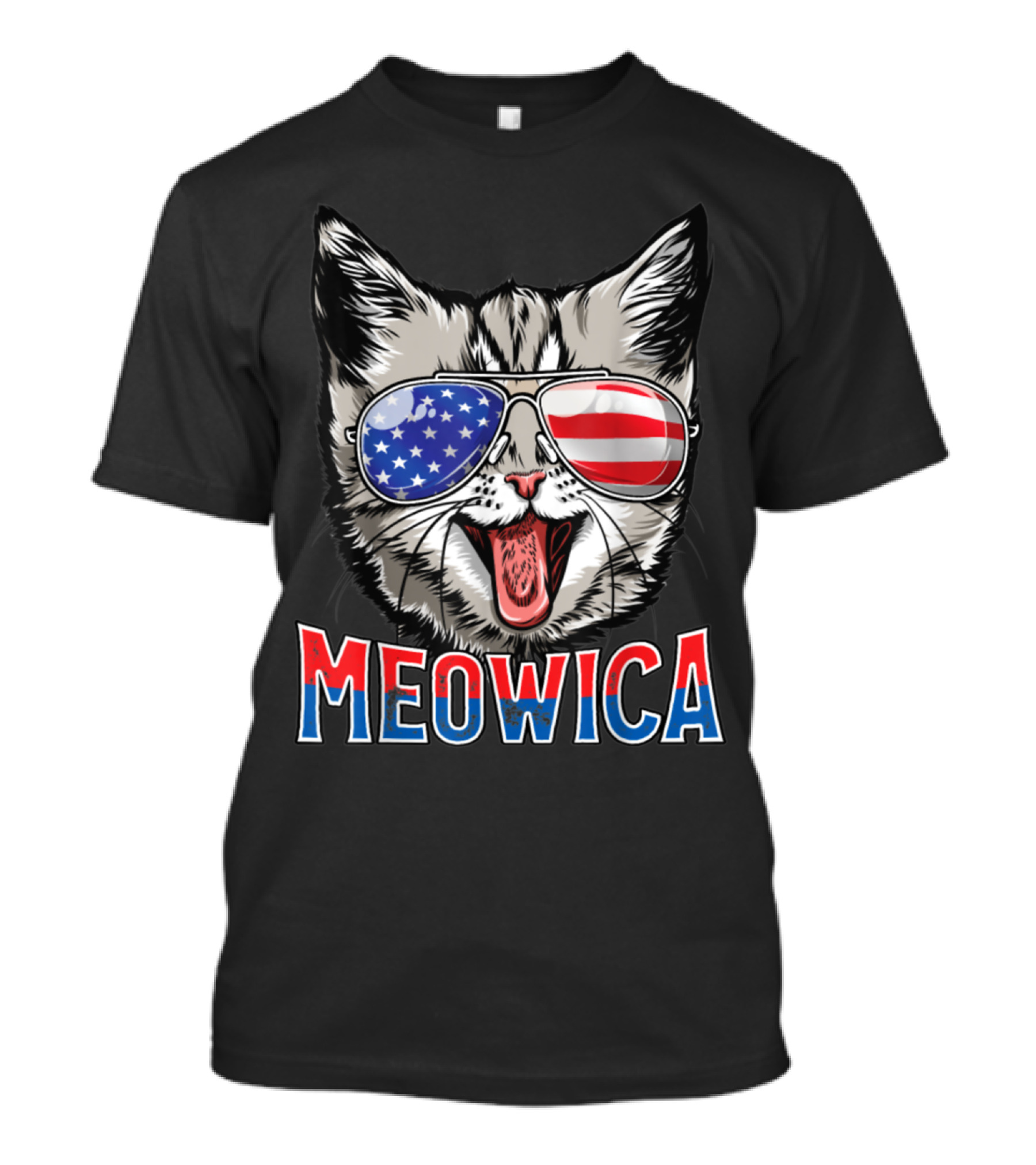 Meowica Cat With American Flag Sunglasses Vintage 4th Of July T-Shirt