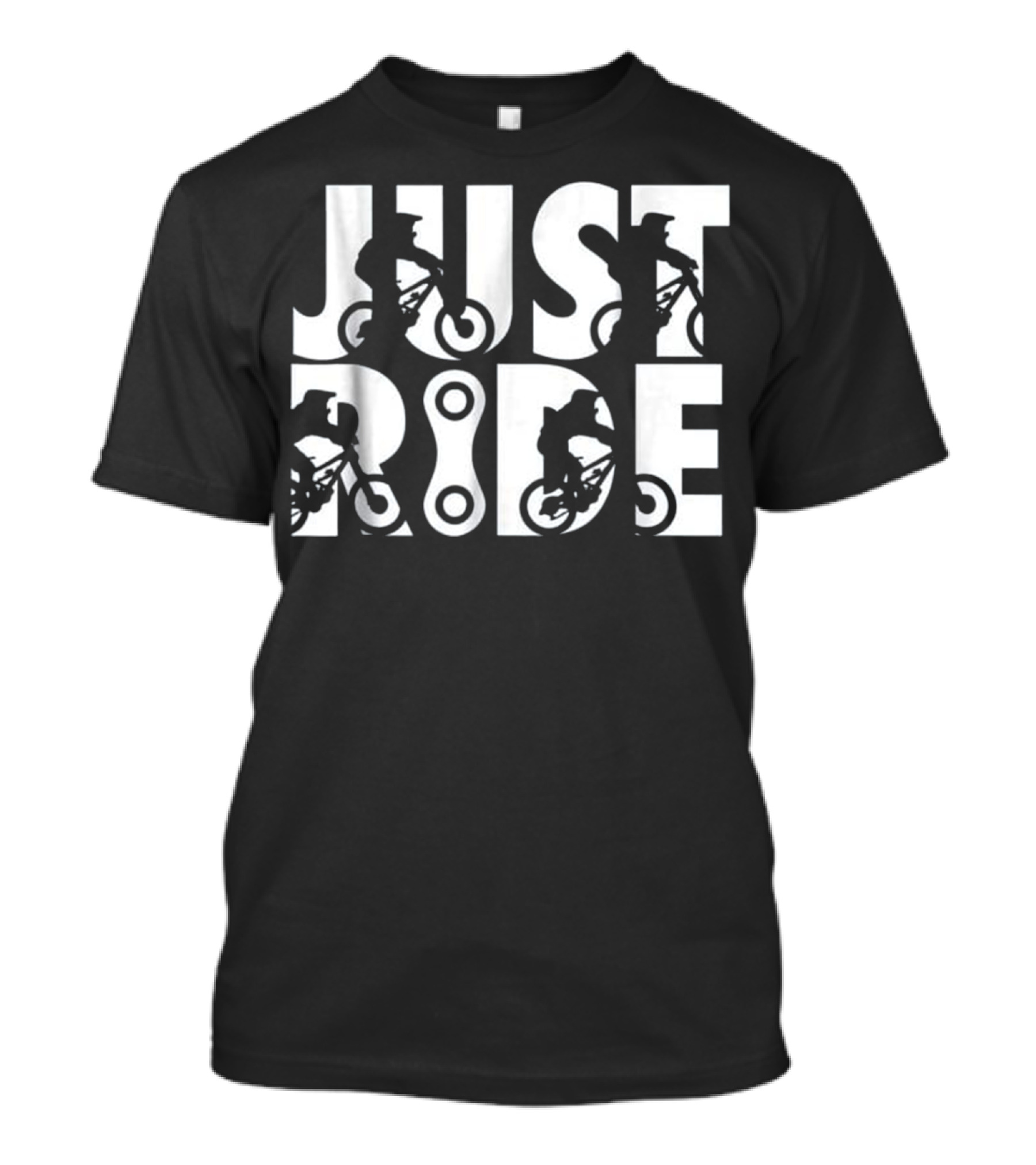 Just Ride Mountain Bike Silhouette With Chain Link Motif T-Shirt