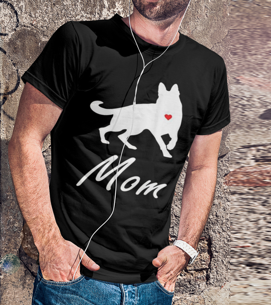 Mom German Shepherd Silhouette With Heart Accent T-Shirt