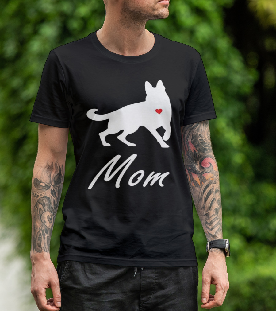 Mom German Shepherd Silhouette With Heart Accent T-Shirt