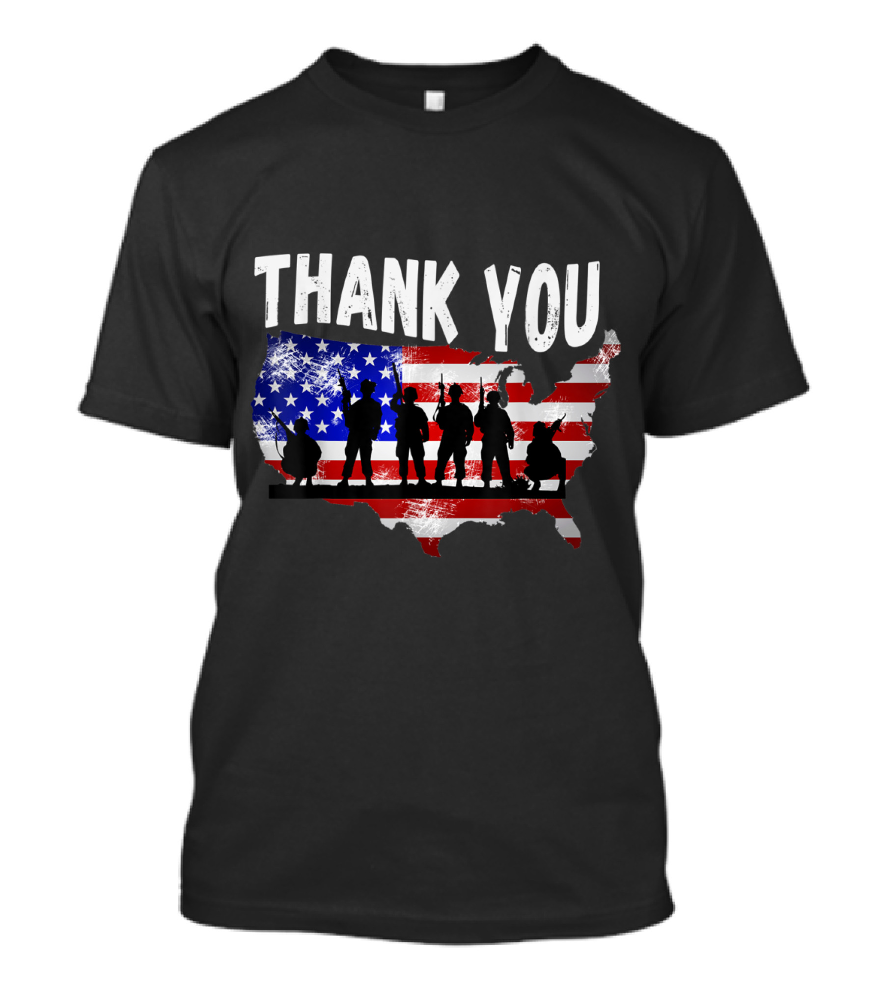 Thank You Veterans USA Flag With Military Silhouettes Memorial T-Shirt