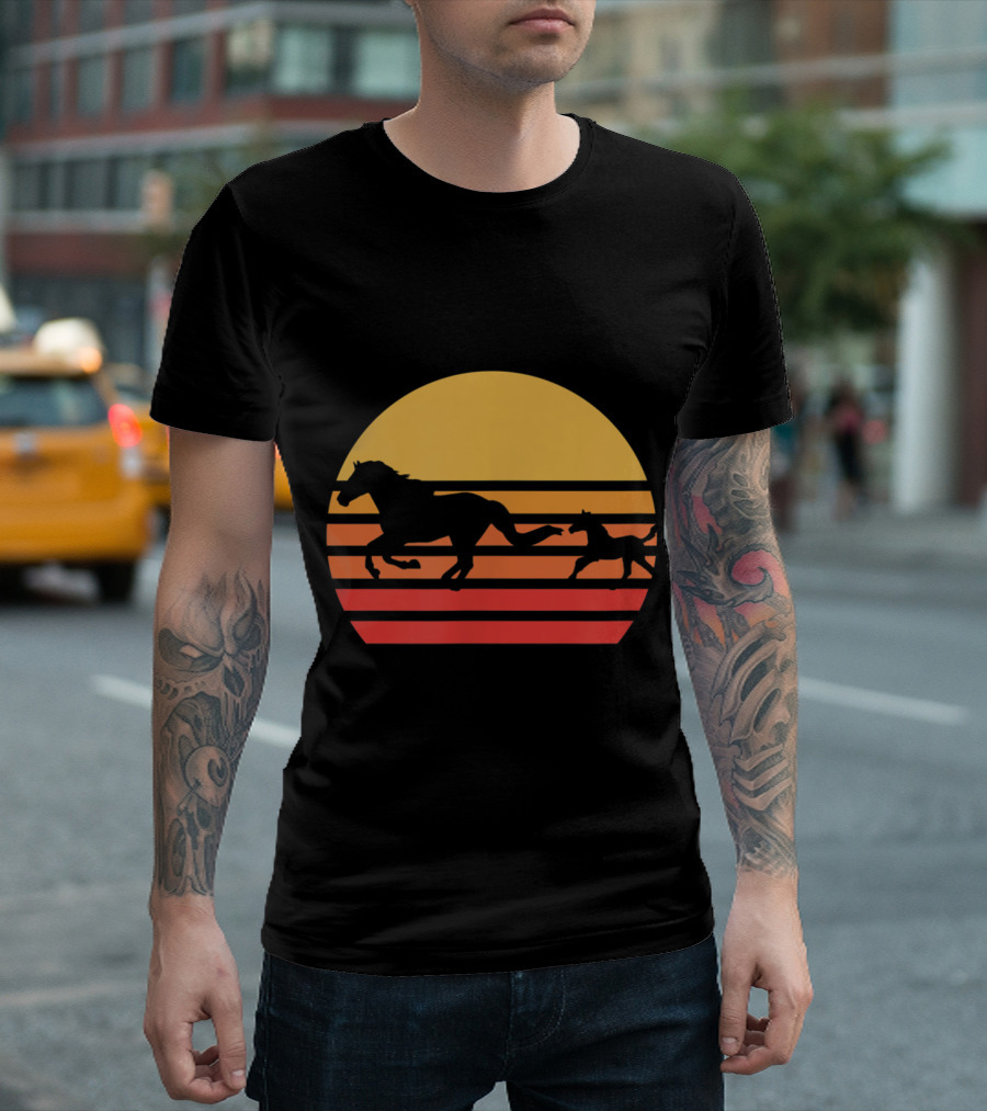 Running Horses In A Sunset Silhouette On Black Background Horse Love T-Shirt