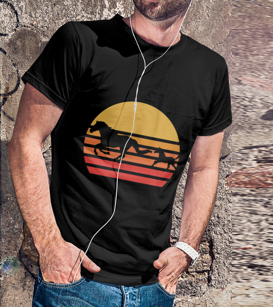 Running Horses In A Sunset Silhouette On Black Background Horse Love T-Shirt