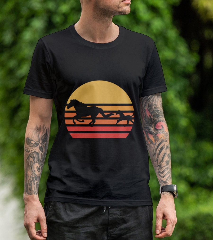 Running Horses In A Sunset Silhouette On Black Background Horse Love T-Shirt
