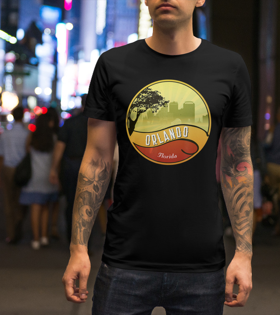 Orlando Florida City Skyline Silhouette With Tree And Modern Buildings T-Shirt