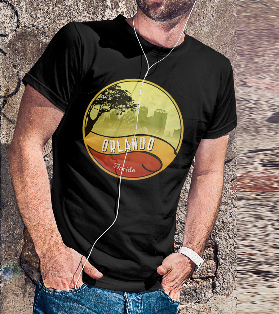 Orlando Florida City Skyline Silhouette With Tree And Modern Buildings T-Shirt