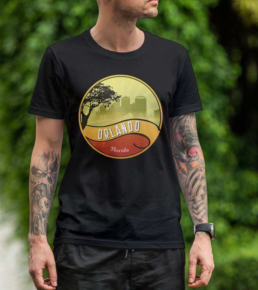 Orlando Florida City Skyline Silhouette With Tree And Modern Buildings T-Shirt
