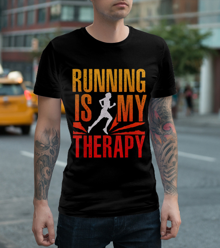 Running Is My Therapy Red and Orange Runner T-Shirt