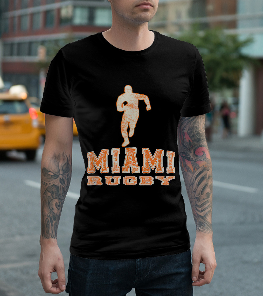 Vintage Miami Rugby Graphic With Running Player T-Shirt