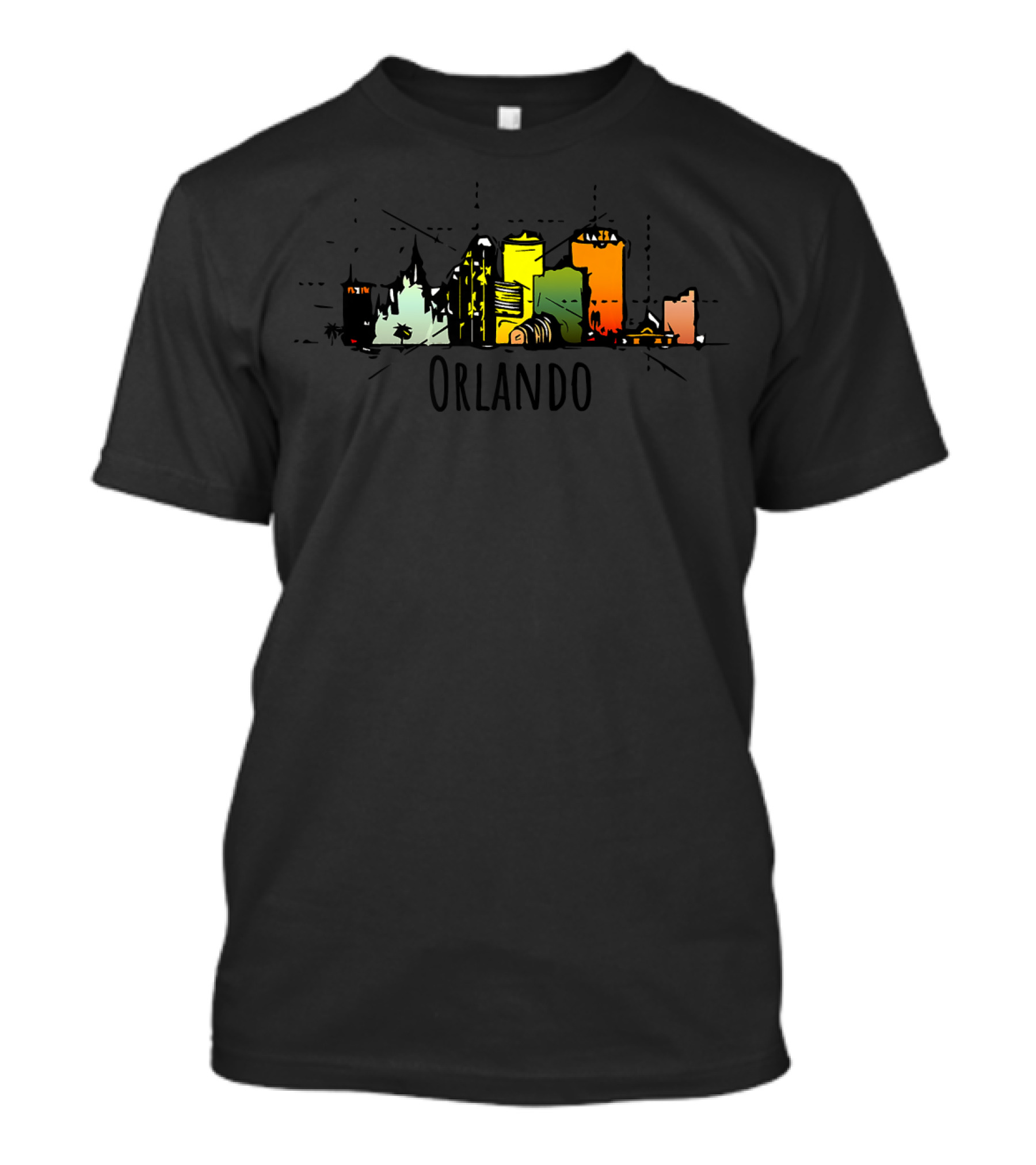 Orlando Florida Vibrant Cartoon Skyline Art With Iconic Buildings T-Shirt