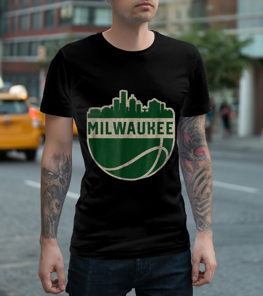 Vintage Milwaukee Wisconsin Cityscape Basketball T-Shirt