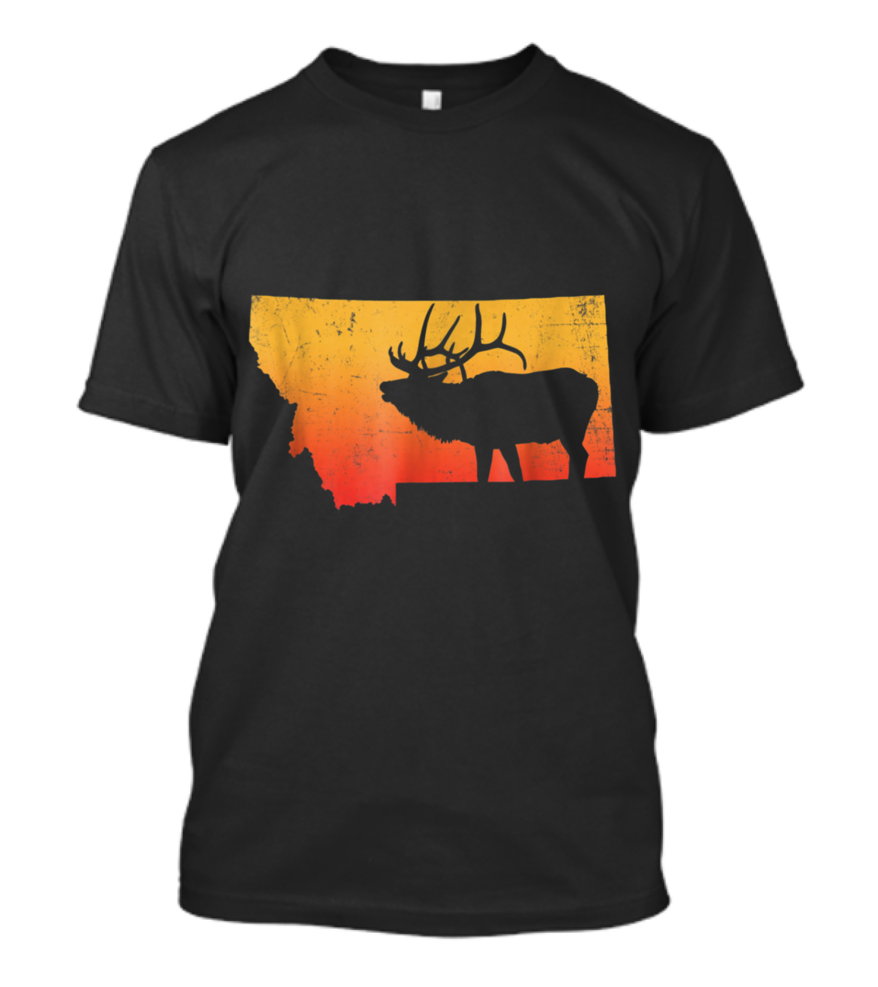 Vintage Montana Elk Silhouette Sunset Outdoor Adventure Scene T-Shirt