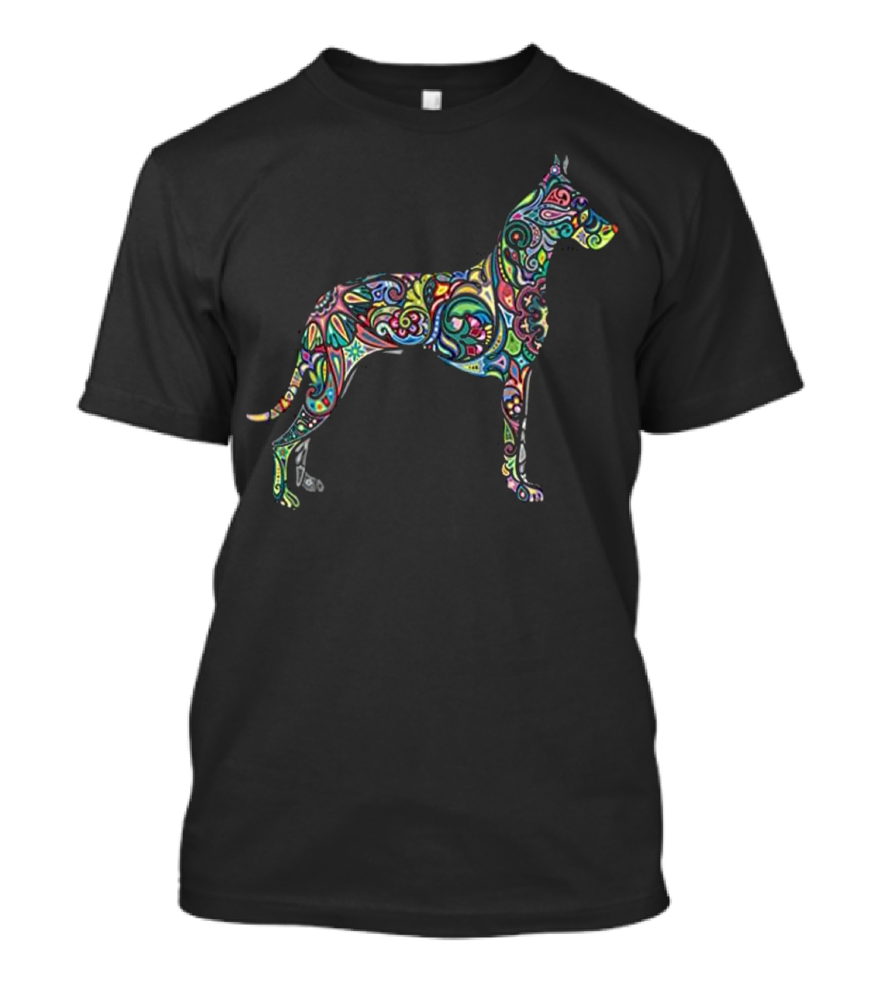 Colorful Floral Great Dane Dog Totem Tattoo T-Shirt