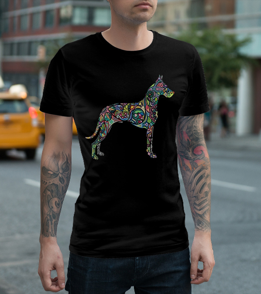 Colorful Floral Great Dane Dog Totem Tattoo T-Shirt