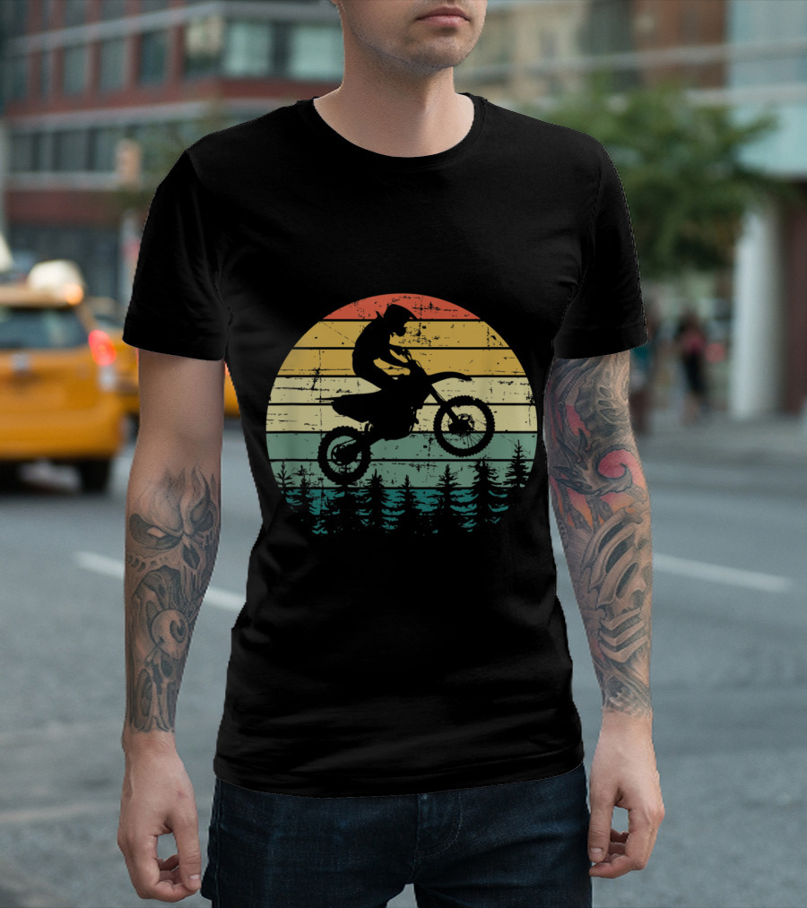 Vintage Motocross Sunset Forest Dirt Bike Adventure T-Shirt
