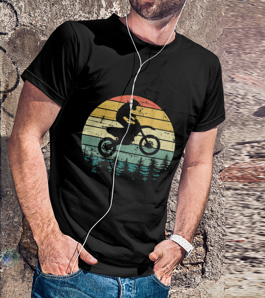 Vintage Motocross Sunset Forest Dirt Bike Adventure T-Shirt