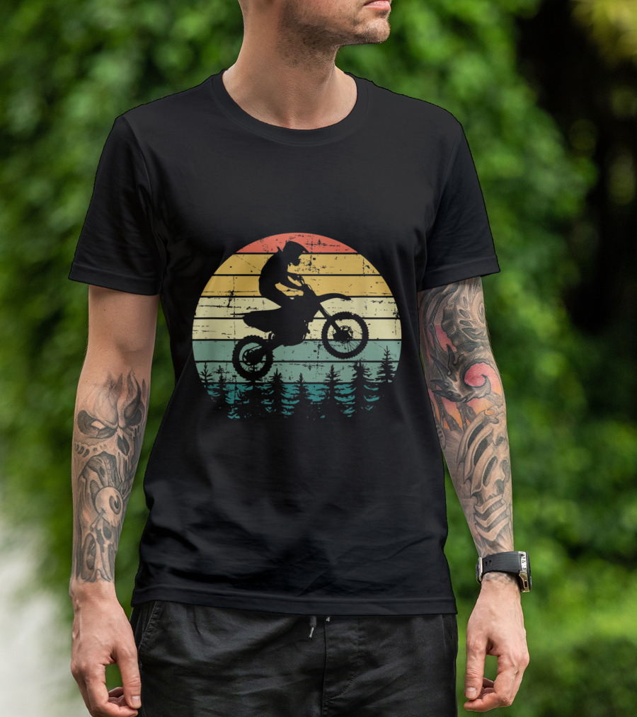 Vintage Motocross Sunset Forest Dirt Bike Adventure T-Shirt
