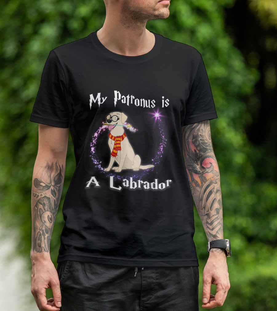 My Patronus Is A Labrador Dog Lovers With Wizard Scarf And Wand T-Shirt