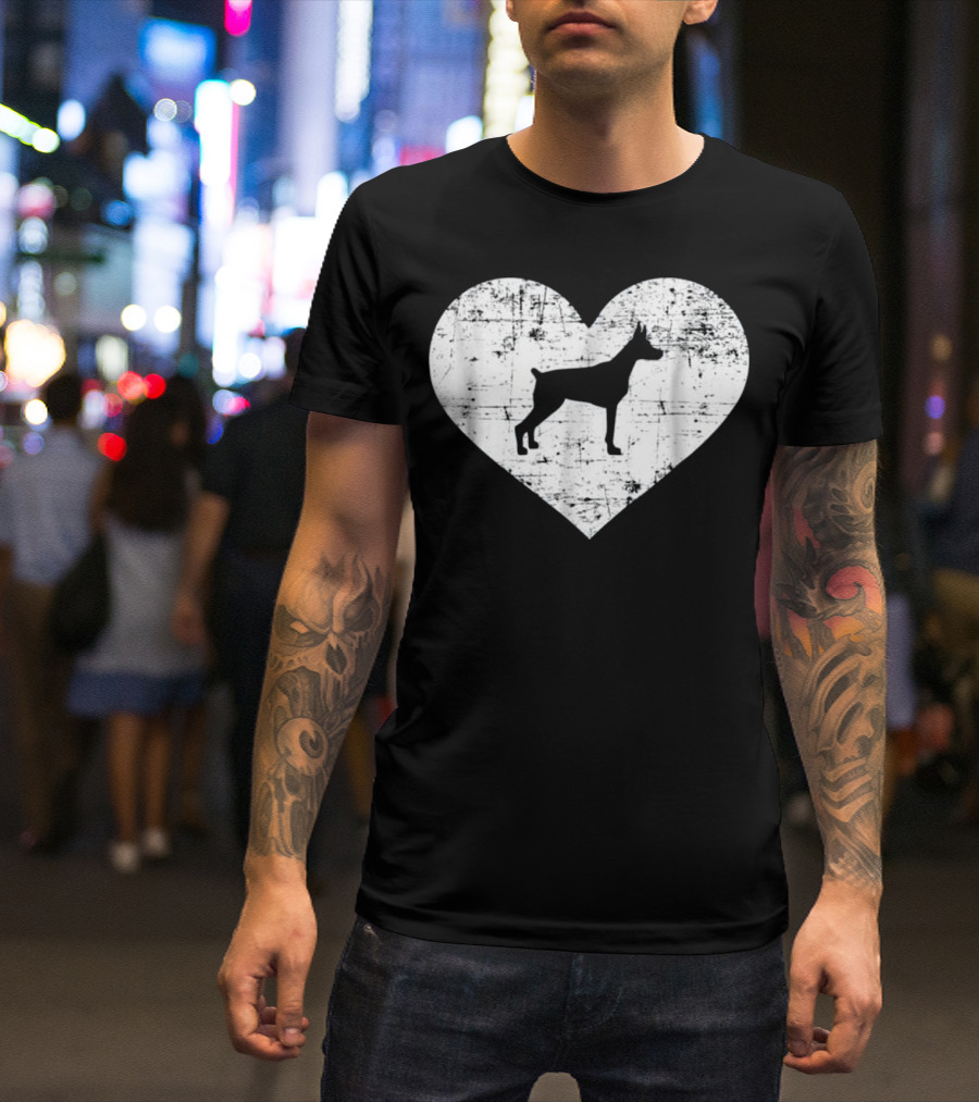 Doberman Heart Silhouette Grunge T-Shirt